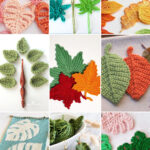 photo collage of crochet leaf patterns