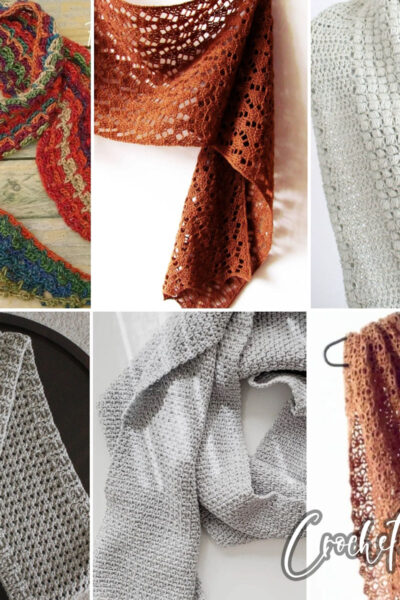photo collage of lightweight scarf crochet patterns