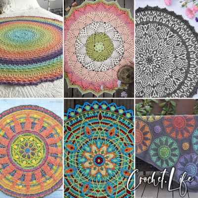 photo collage of crochet patterns for mandalas