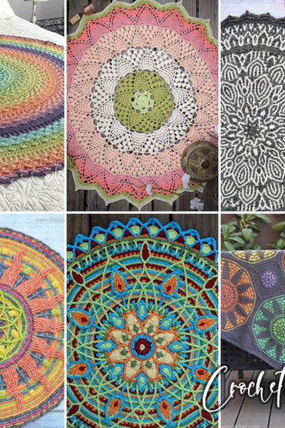 photo collage of crochet patterns for mandalas