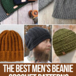 photo collage of beanie crochet patterns for men with text which reads the best men's beanie crochet patterns curated by crochet.life