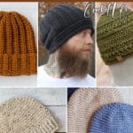 photo collage of men's hat crochet patterns with text which reads the best men's beanie crochet patterns