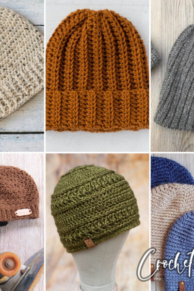 photo collage of beanie crochet patterns for men