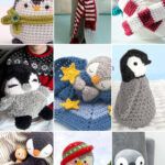 photo collage of crochet penguin patterns