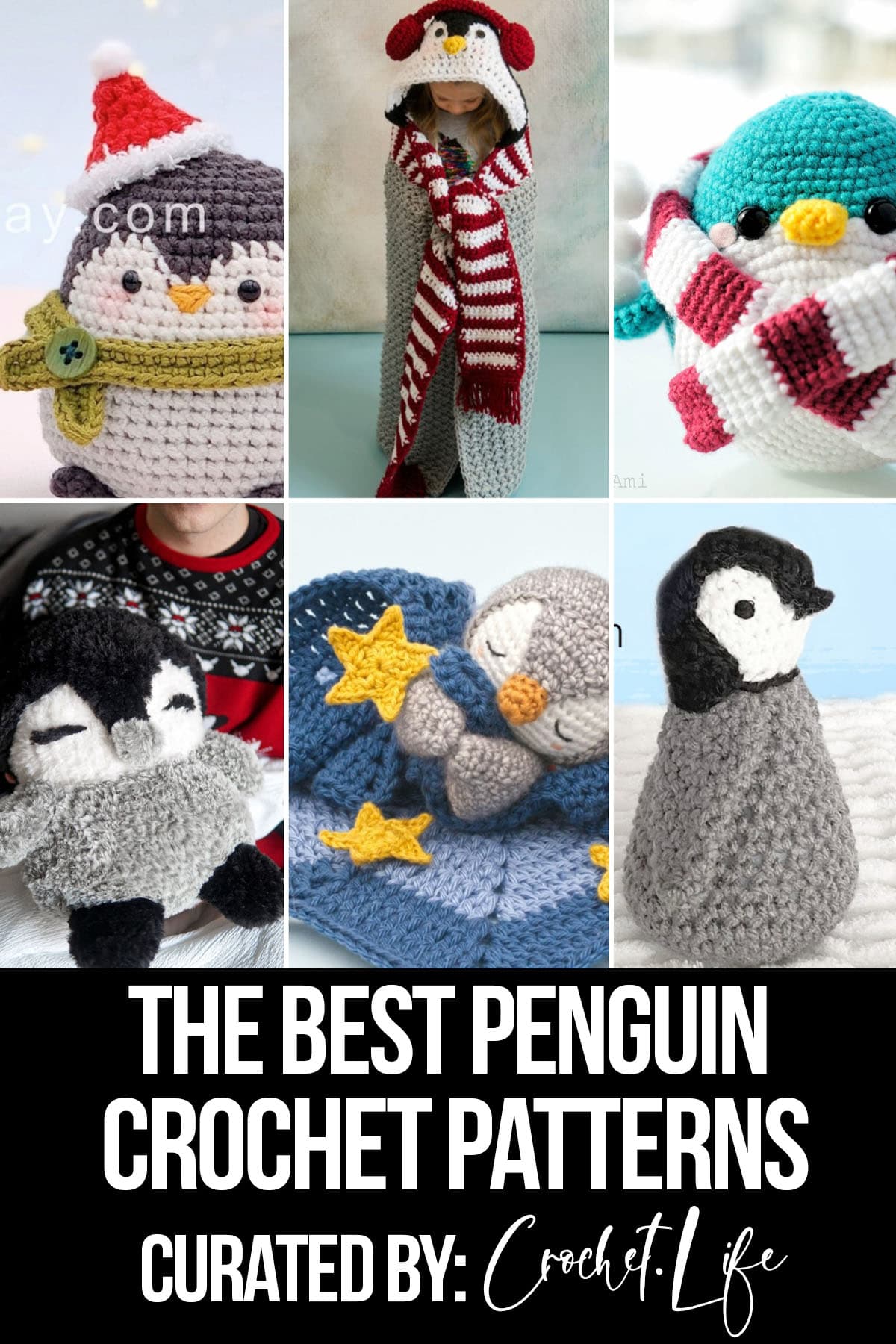photo collage of easy penguin amiguri patterns with text which reads the best penguin crochet patterns curated by crochet.life