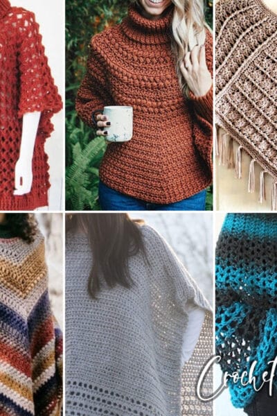photo collage of poncho crochet patterns