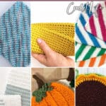 photo collage of crochet hot pad patterns with text which reads the best pot holder and hot pad crochet patterns