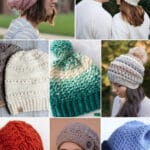 photo collage of crochet slouchy beanie patterns