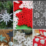photo collage of crochet snowflake pattern set with text which reads the best snowflake crochet patterns