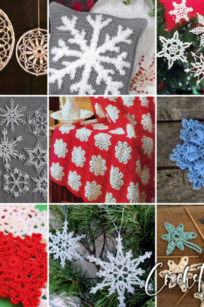 photo collage of snowflake crochet patterns