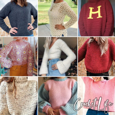 photo collage of sweater crochet patterns