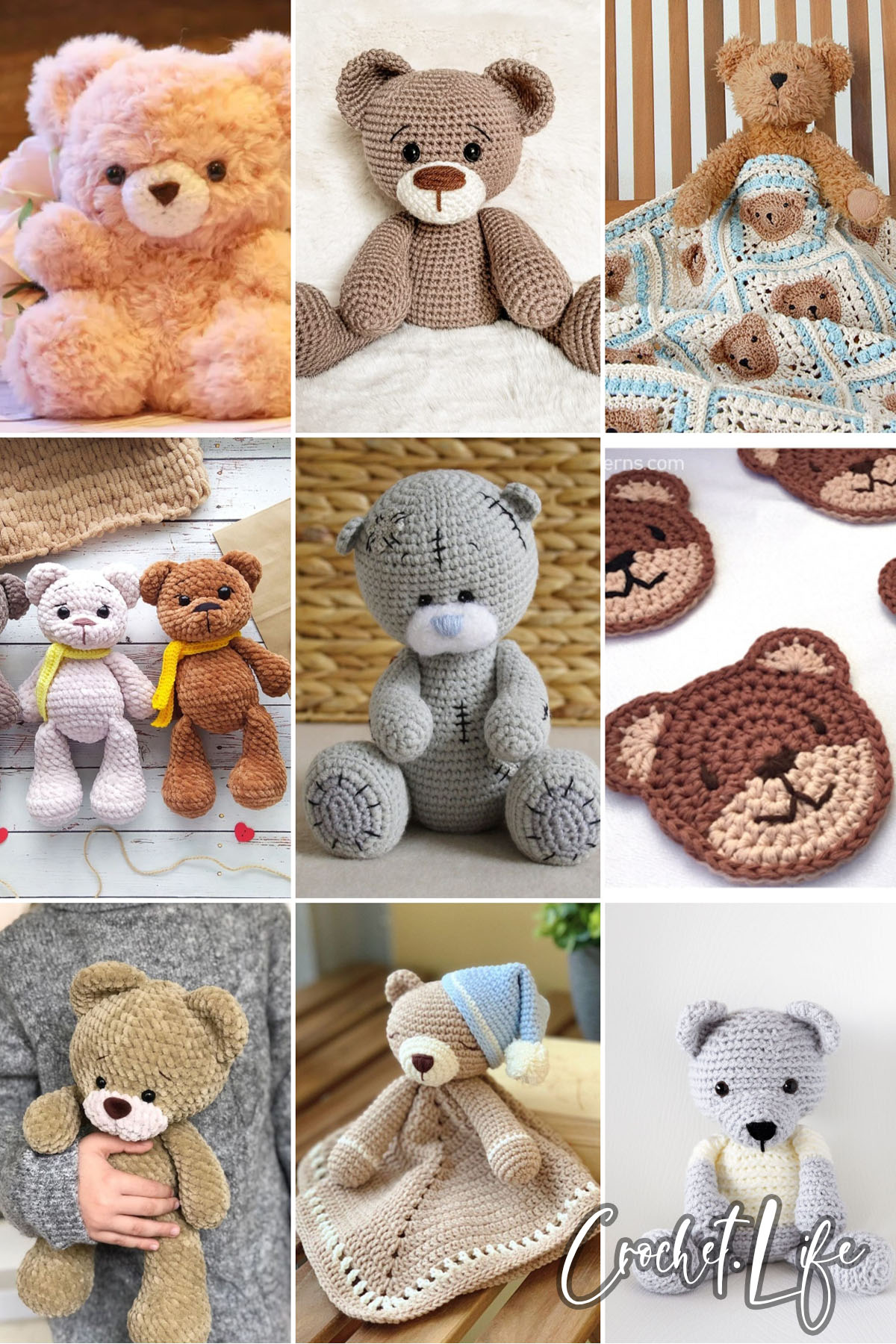 photo collage of crochet teddy bear patterns
