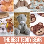 photo collage of crochet patterns of teddy bears with text which reads the best teddy bear crochet patterns curated by crochet.life