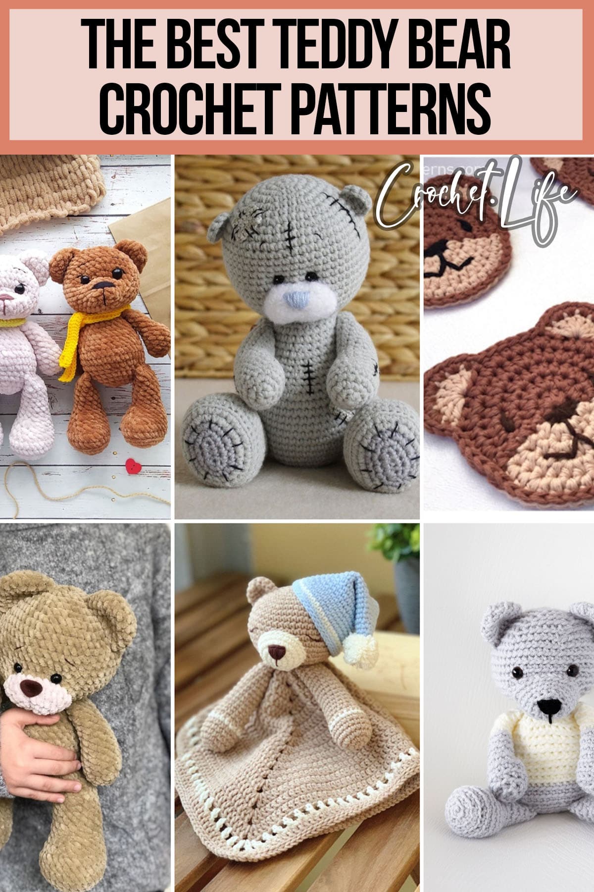 photo collage of crochet bear patterns with text which reads the best teddy bear crochet patterns