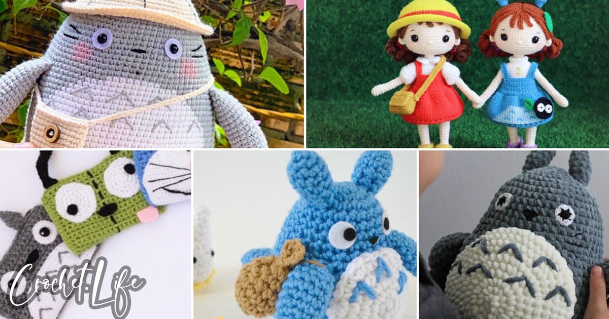 photo collage of totoro crochet patterns