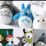 photo collage of crochet my neighbor totoro patterns with text which reads the best totoro crochet patterns