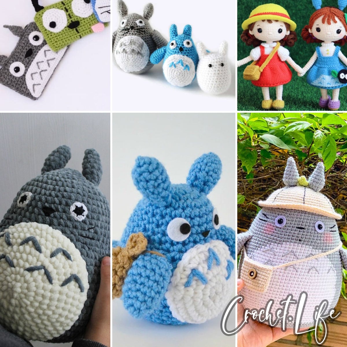 photo collage of totoro crochet patterns