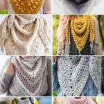 photo collage of triangle shawl crochet patterns
