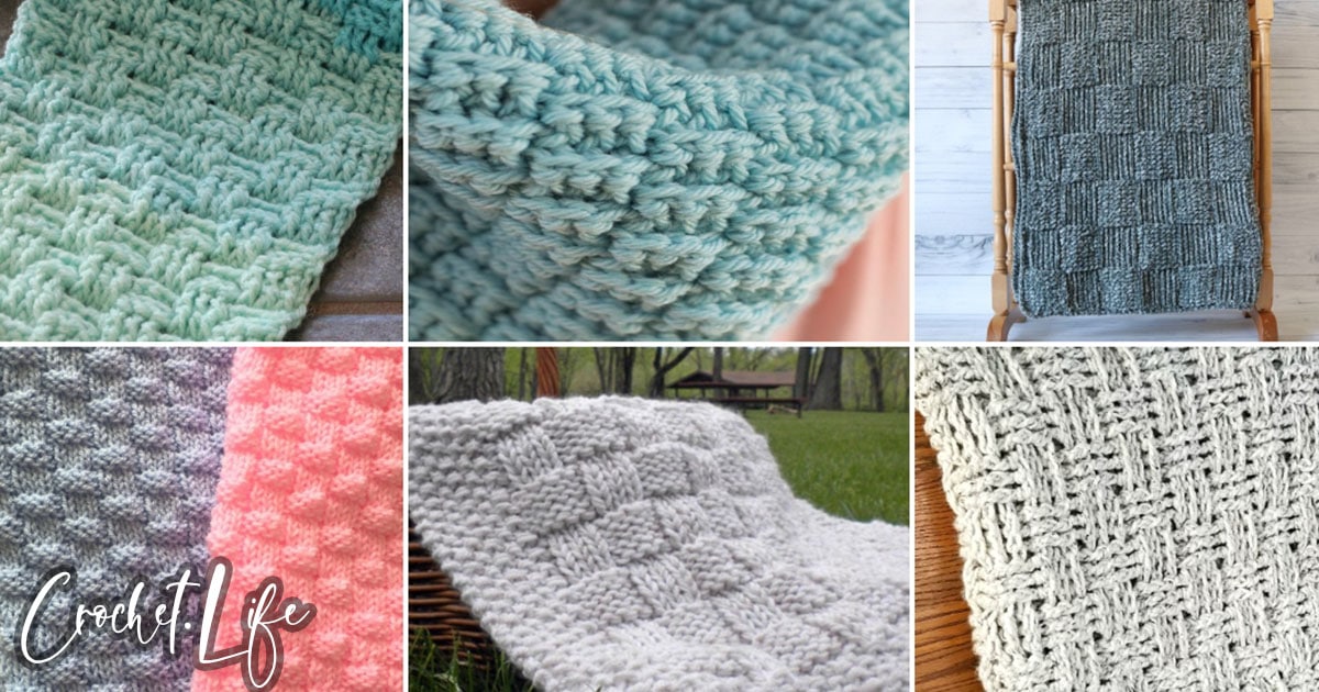 photo collage of basketweave crochet patterns