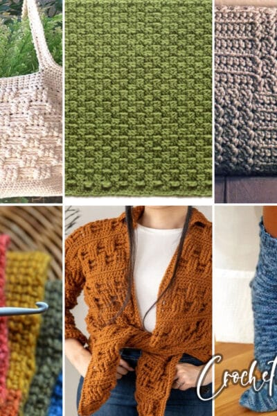 photo collage of basketweave crochet patterns