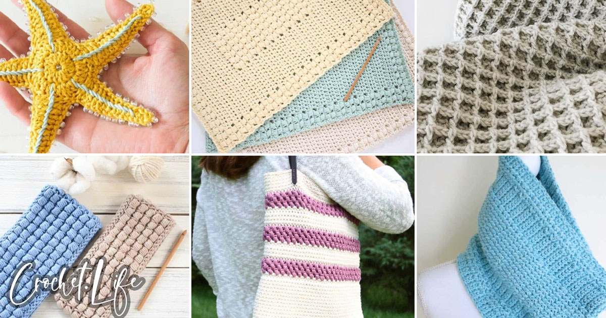 photo collage of cotton yarn crochet patterns
