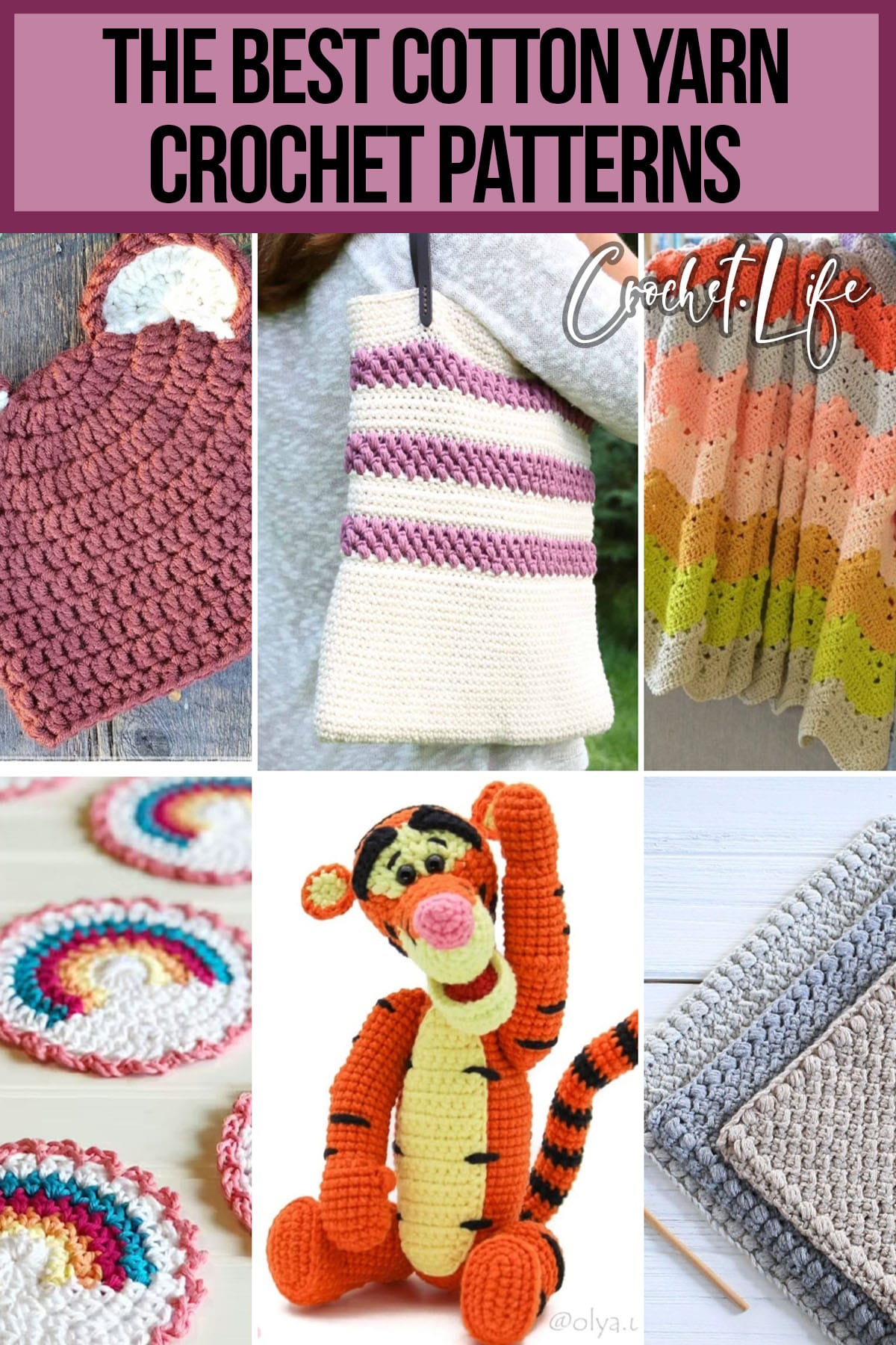 photo collage of crochet project for cotton yarn with text which reads the best cotton yarn crochet patterns