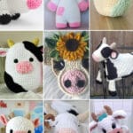 photo collage of crochet cow patterns