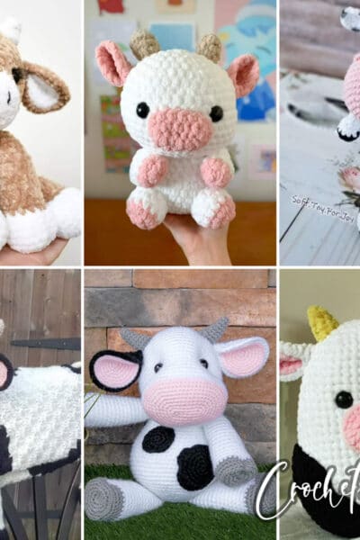 photo collage of cow crochet patterns