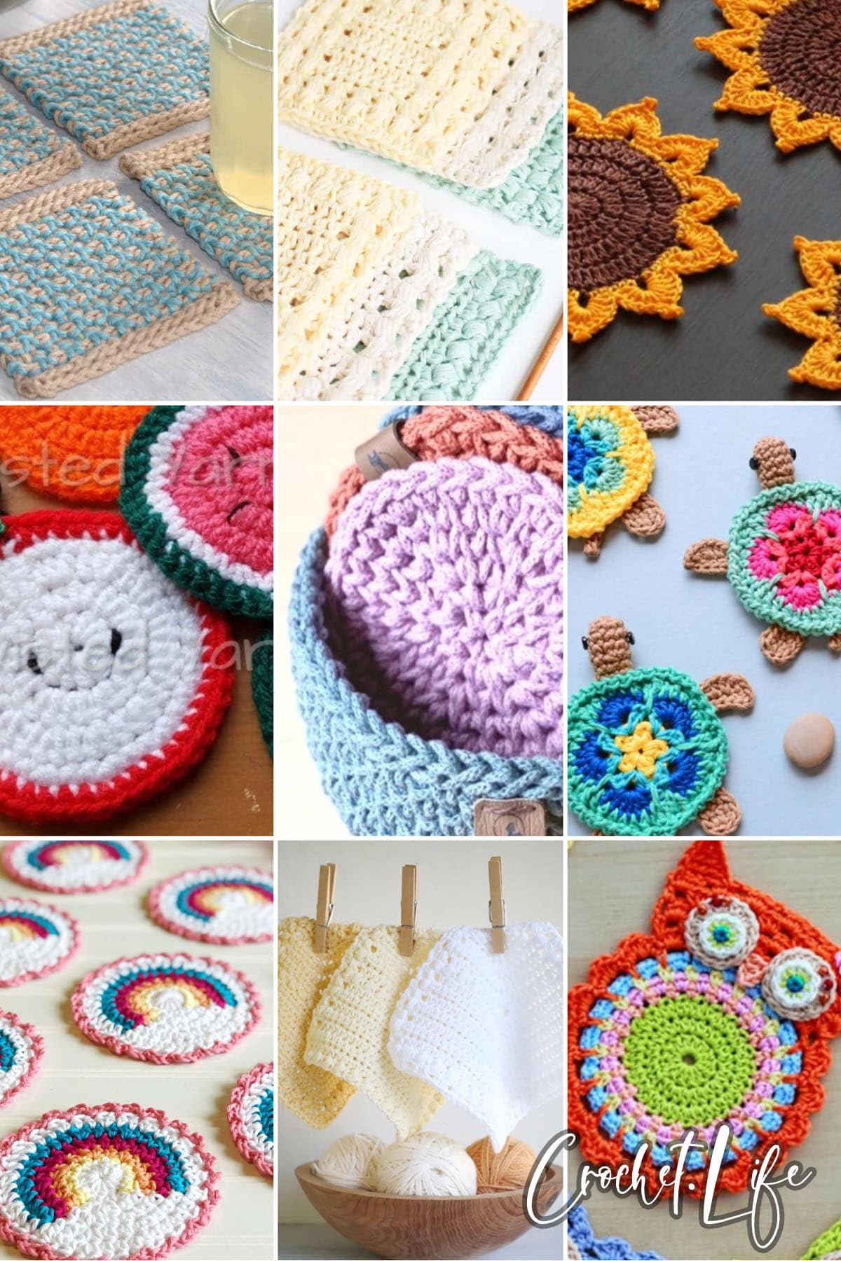 photo collage of coaster crochet patterns