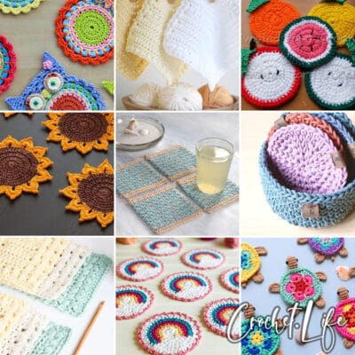 photo collage of crochet coaster patterns