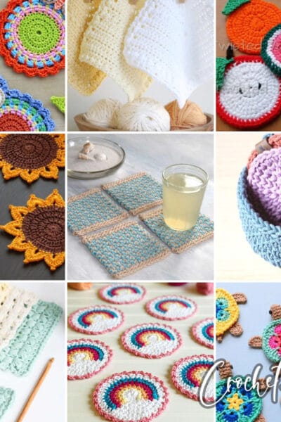 photo collage of crochet coaster patterns