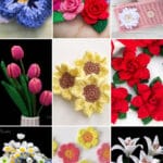 photo collage of crochet flower patterns