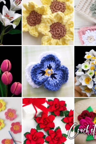 photo collage of flower crochet patterns