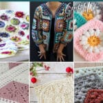 photo collage of crochet patterns using granny squares with text which reads best granny square crochet patterns