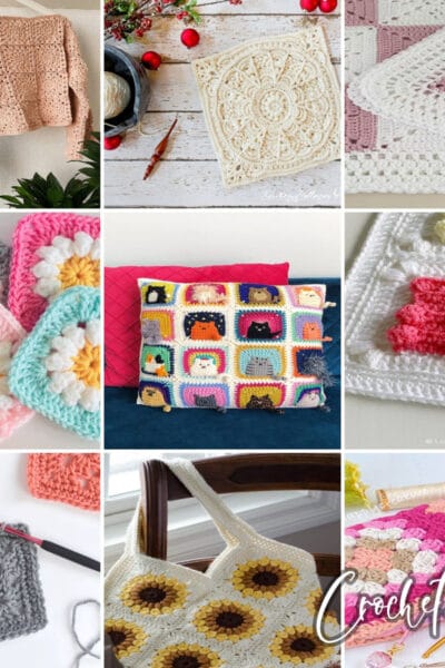 photo collage of granny square crochet patterns