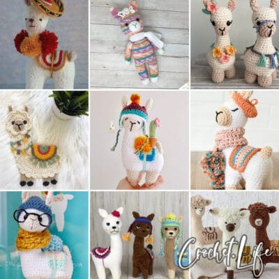 photo collage of llama crochet patterns
