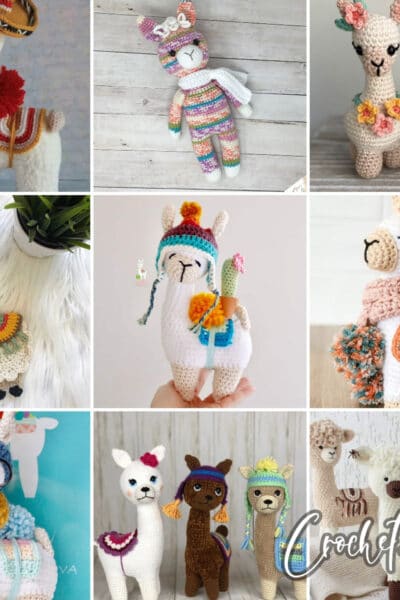 photo collage of llama crochet patterns