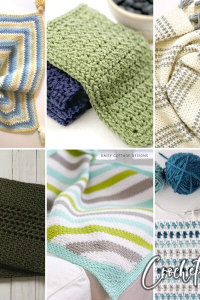 photo collage of linen stitch crochet patterns