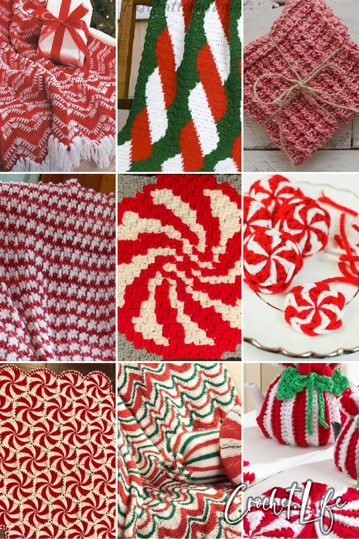 photo collage of crochet peppermint patterns 