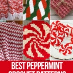 photo collage of crochet patterns for peppermints with text which reads best peppermint crochet patterns curated by crochet.life