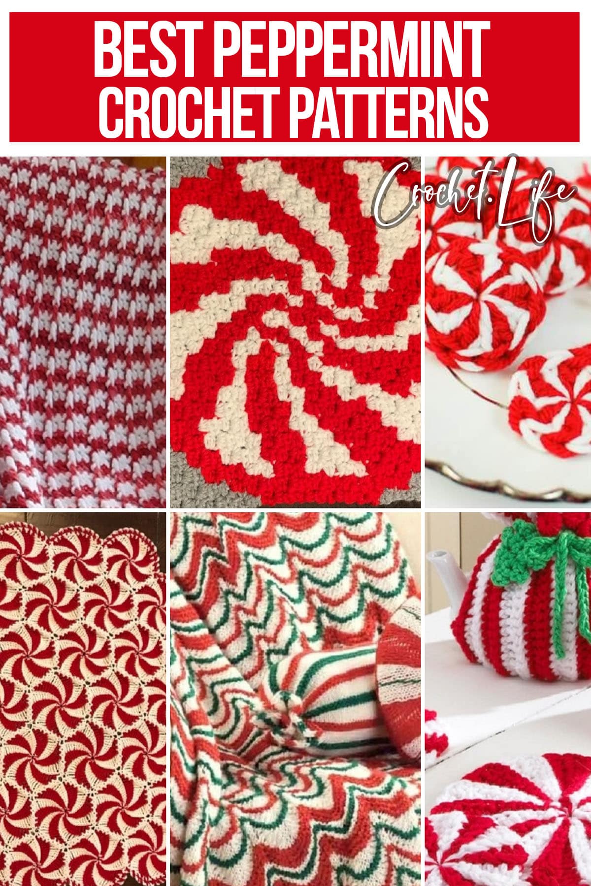 photo collage of crochet peppermint patterns with text which reads best peppermint crochet patterns 