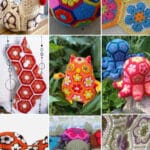 photo collage of african flower motif crochet patterns