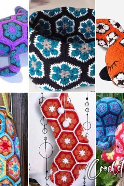 photo collage of african flower crochet patterns
