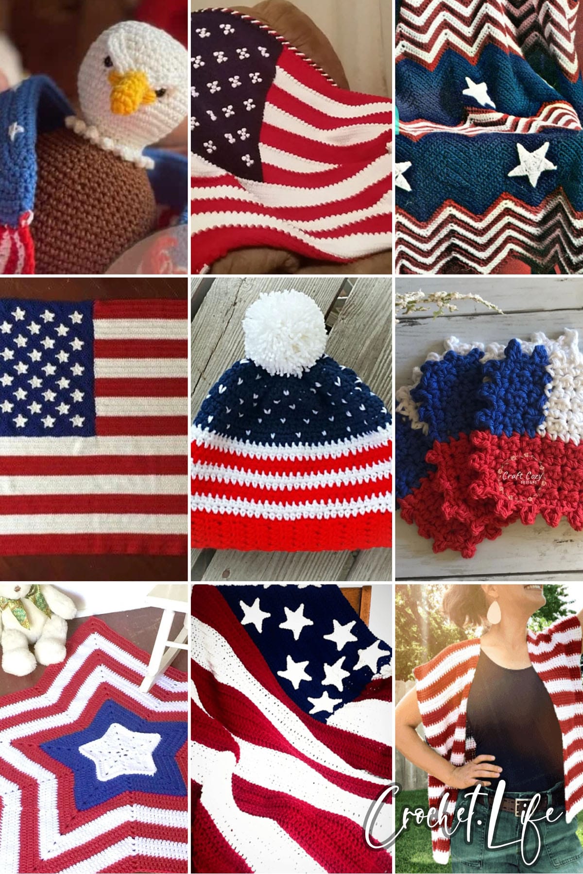 photo collage of crochet american flag patterns