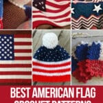 photo collage of american flag crochet patterns with text which reads best american flag crochet patterns curated by crochet.life