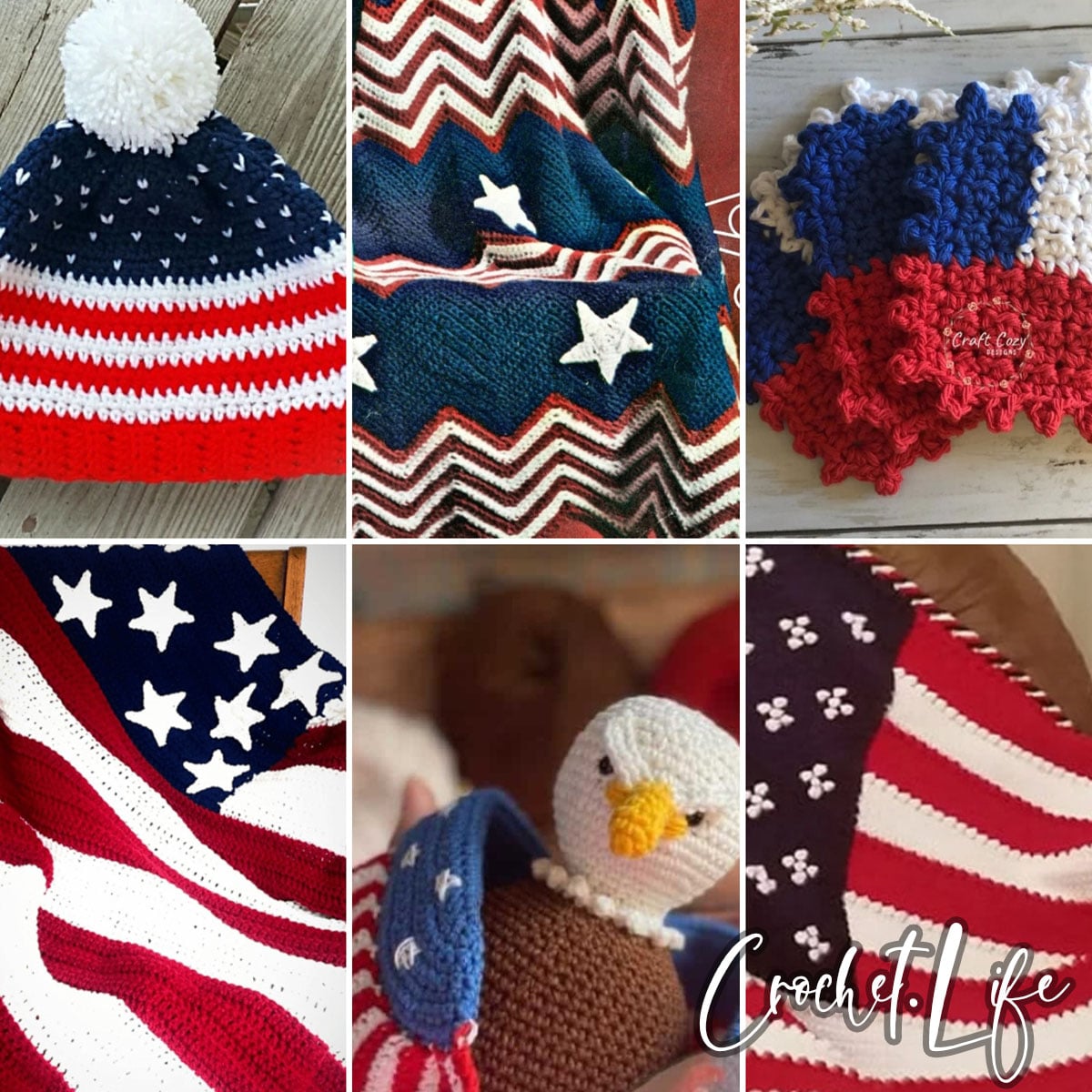 photo collage of american flag crochet patterns