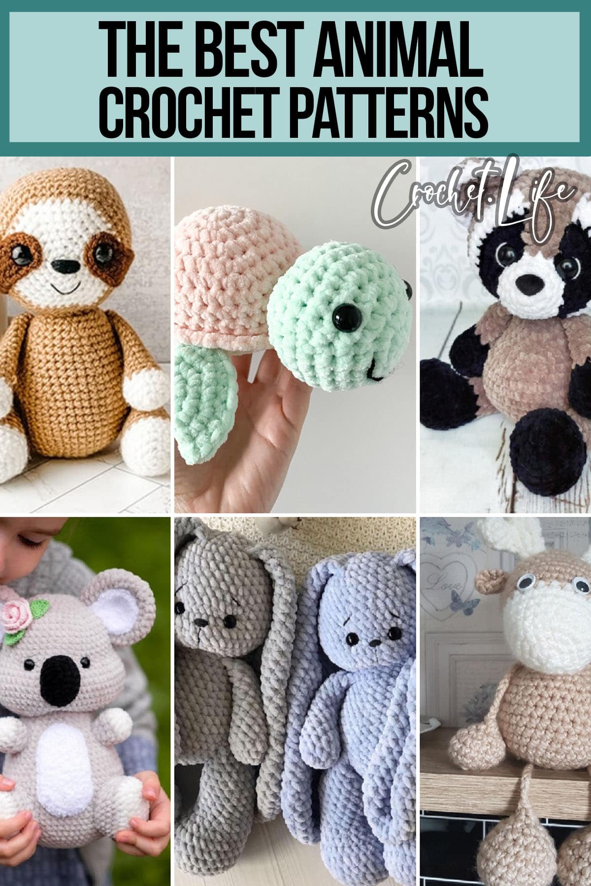 photo collage of baby animal crochet patterns with text which reads the best animal crochet patterns