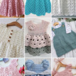 photo collage of crochet baby dress patterns