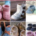 photo collage of baby sneakers crochet patterns with text which reads the best baby shoes crochet patterns