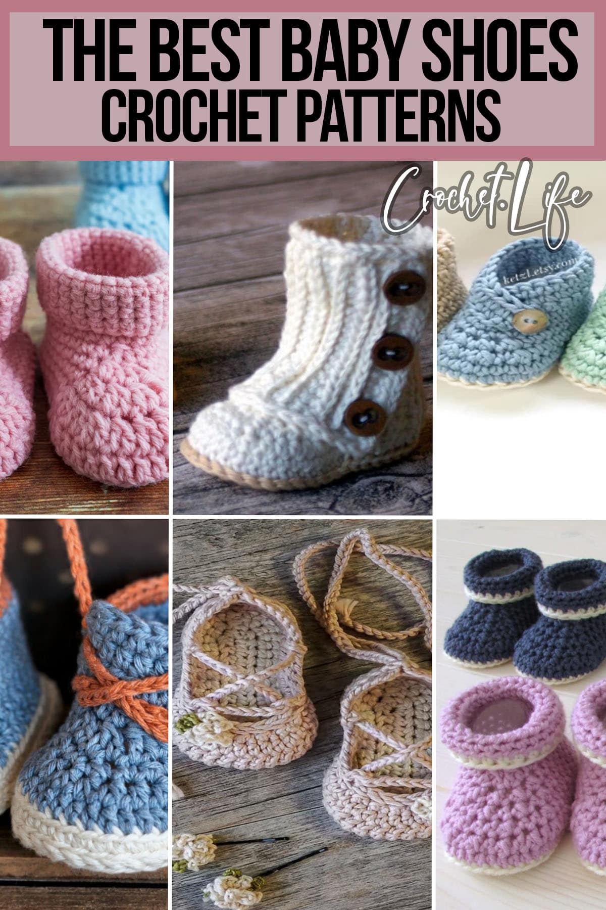 photo collage of baby sneakers crochet patterns with text which reads the best baby shoes crochet patterns